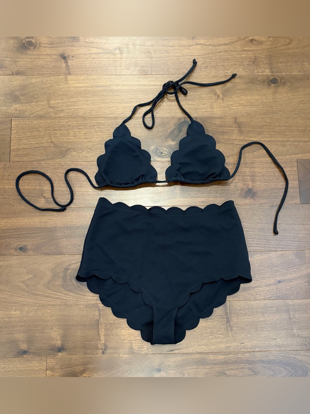 Marysia Swim Black Scalloped Triangle Halter & High-Waist Bikini